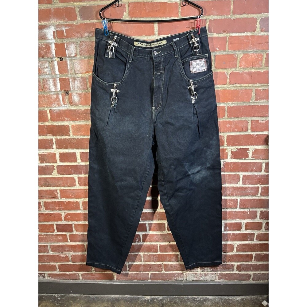 Vintage Y2k Paco Sport Denim Jeans Metal Buckles Skater Grunge 38, R 39 x 33.5